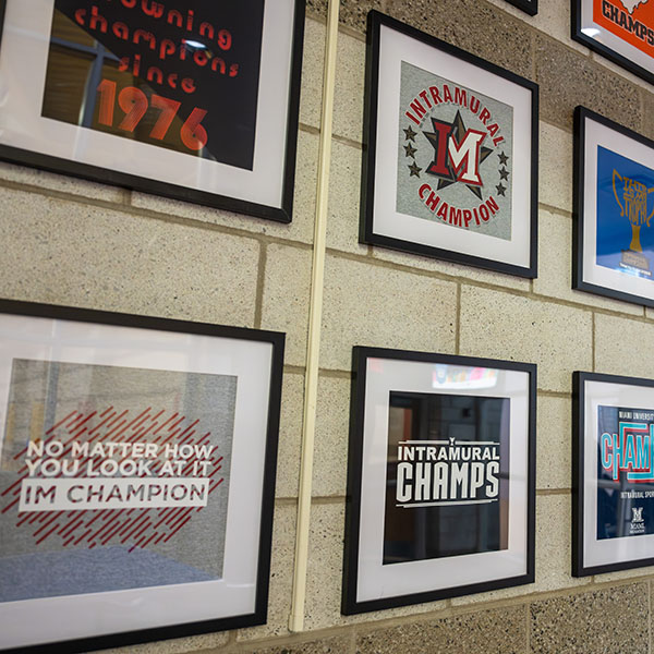 Intramural T-shirt wall at Miami University Rec Center